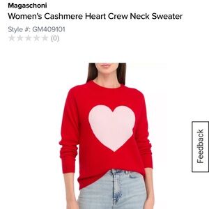 Magaschoni Women's Red Cashmere Heart Crew Neck Sweater